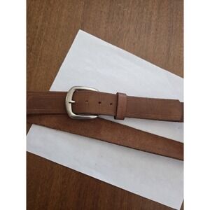 Vtg Soft Full Grain Leather Belt Men's 44 Brown Silver Buckle Made In America